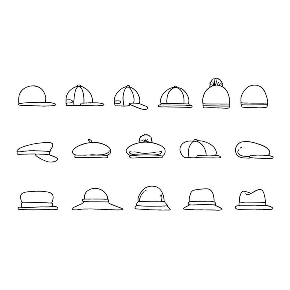 A set of hats and hats in various styles vector
