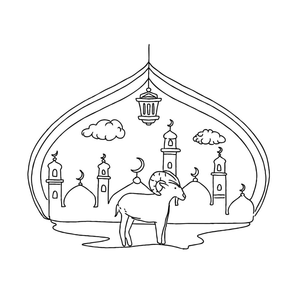 Ramadan coloring page with ram in the middle vector