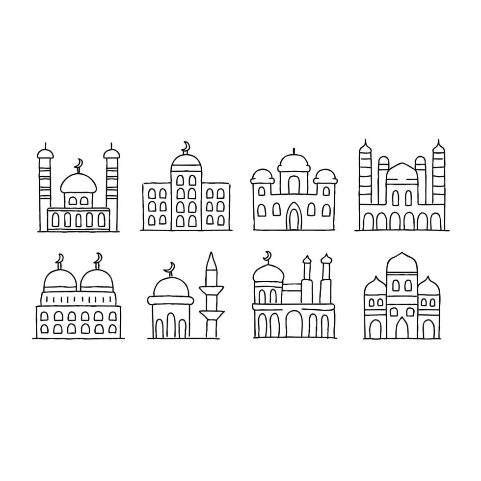 Islamic architecture line icon set vector
