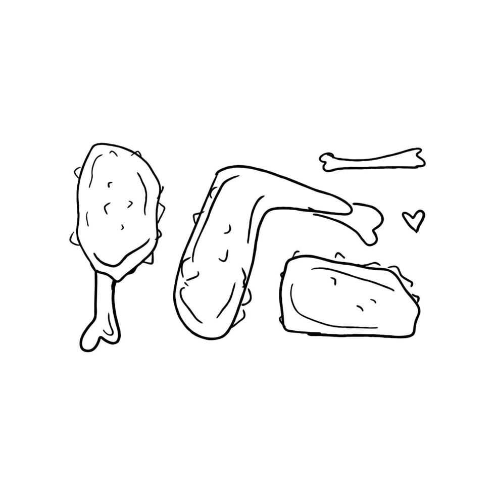 A drawing of a chicken wing and a bone vector
