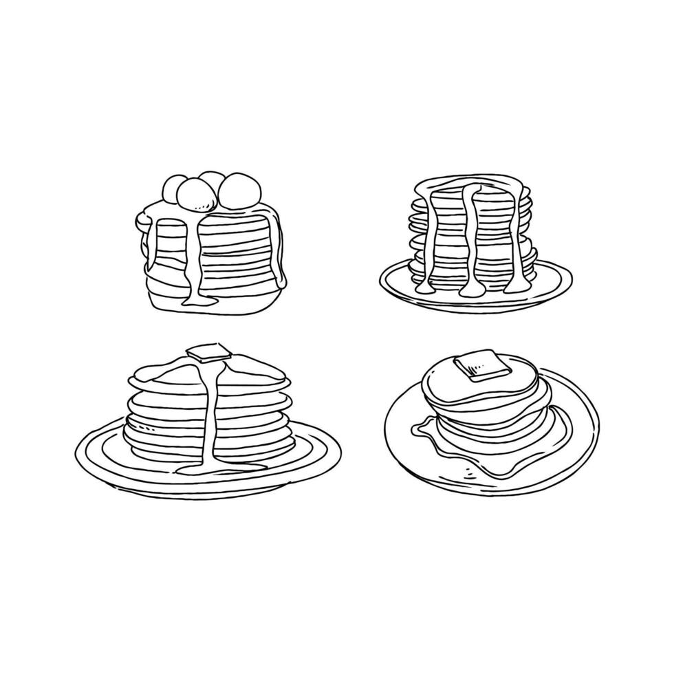 Pancakes on plates doodle illustration vector