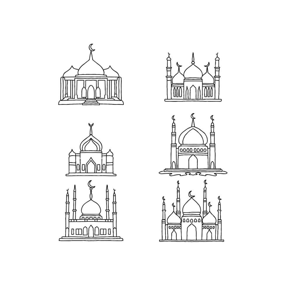 Islamic architecture icons set vector