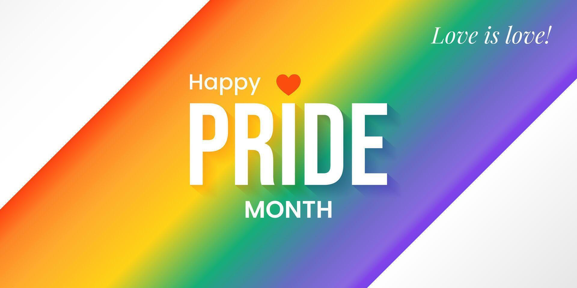 Happy Pride Month. Horizontal festive template for social media posts, banners, backgrounds. LGBTQIA. Rainbow background for festival parades, parties, and events. Love is love. vector