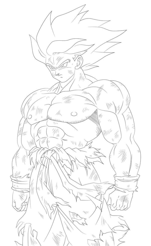 2D illustration of Goku Super Saiyan single outline ilustracion vector