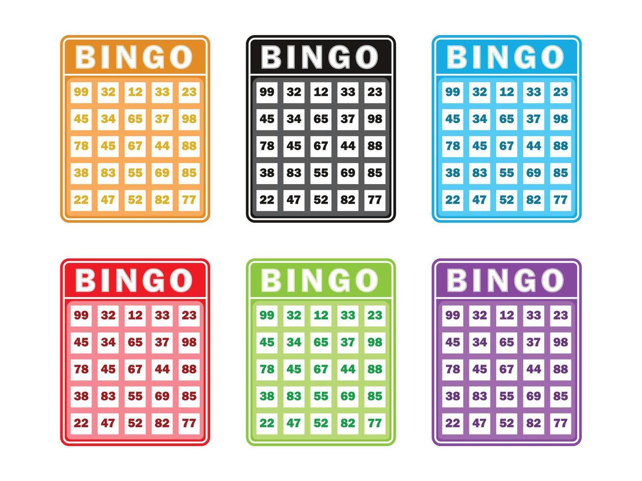 set bingo card bingo card illustration vector