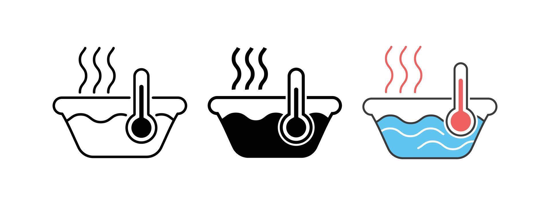 set hot water with a thermometer icon design vector
