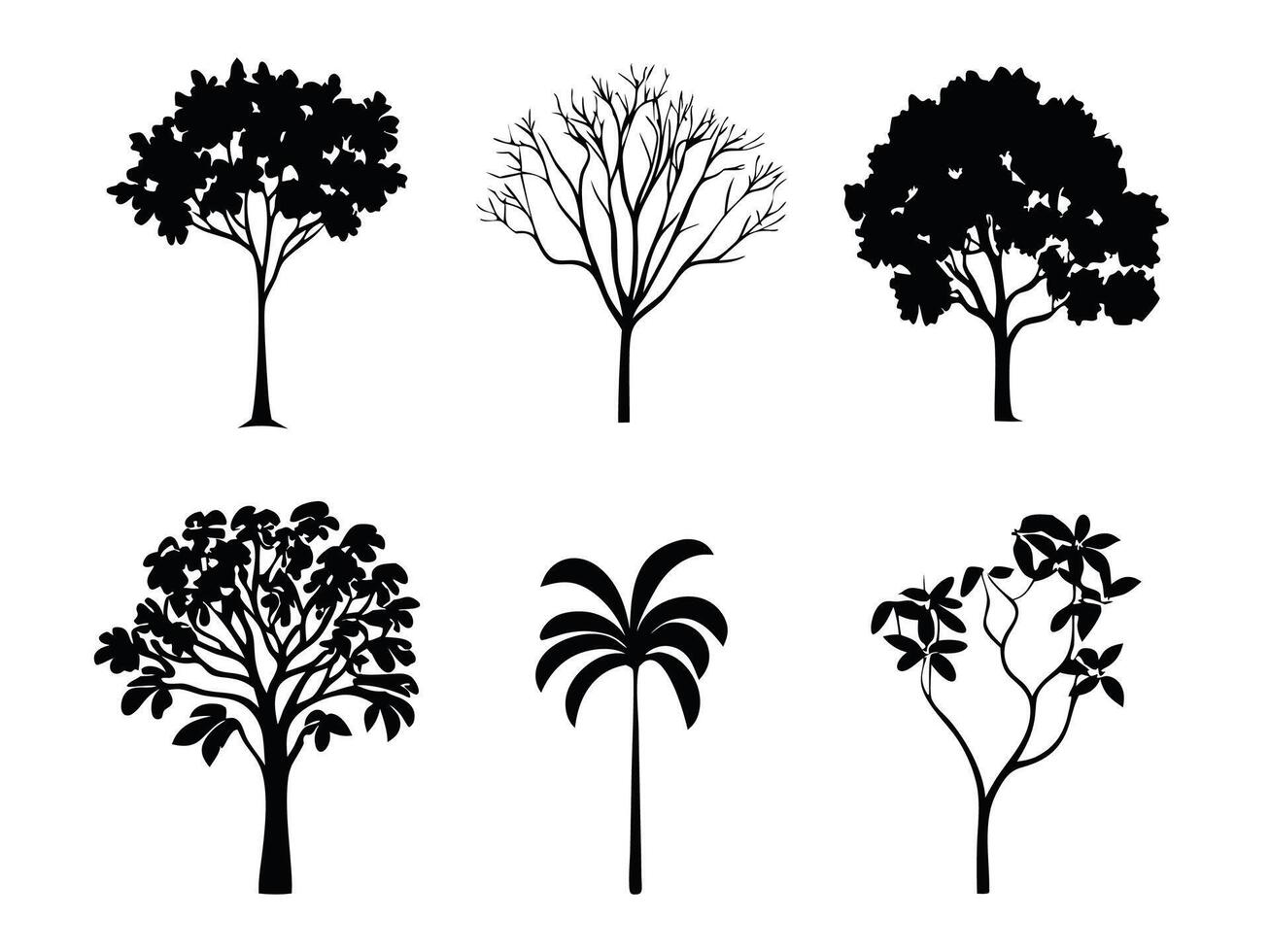 Assorted tree silhouettes set for design vector