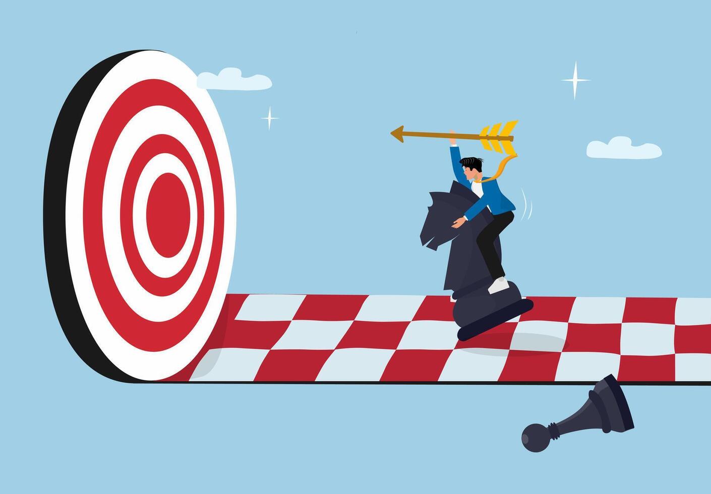 businessman on a chess board with a target vector