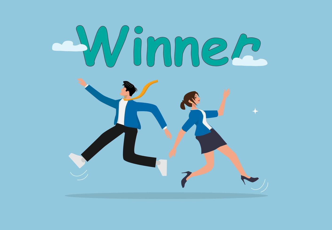 businessman and woman running with the word winner vector