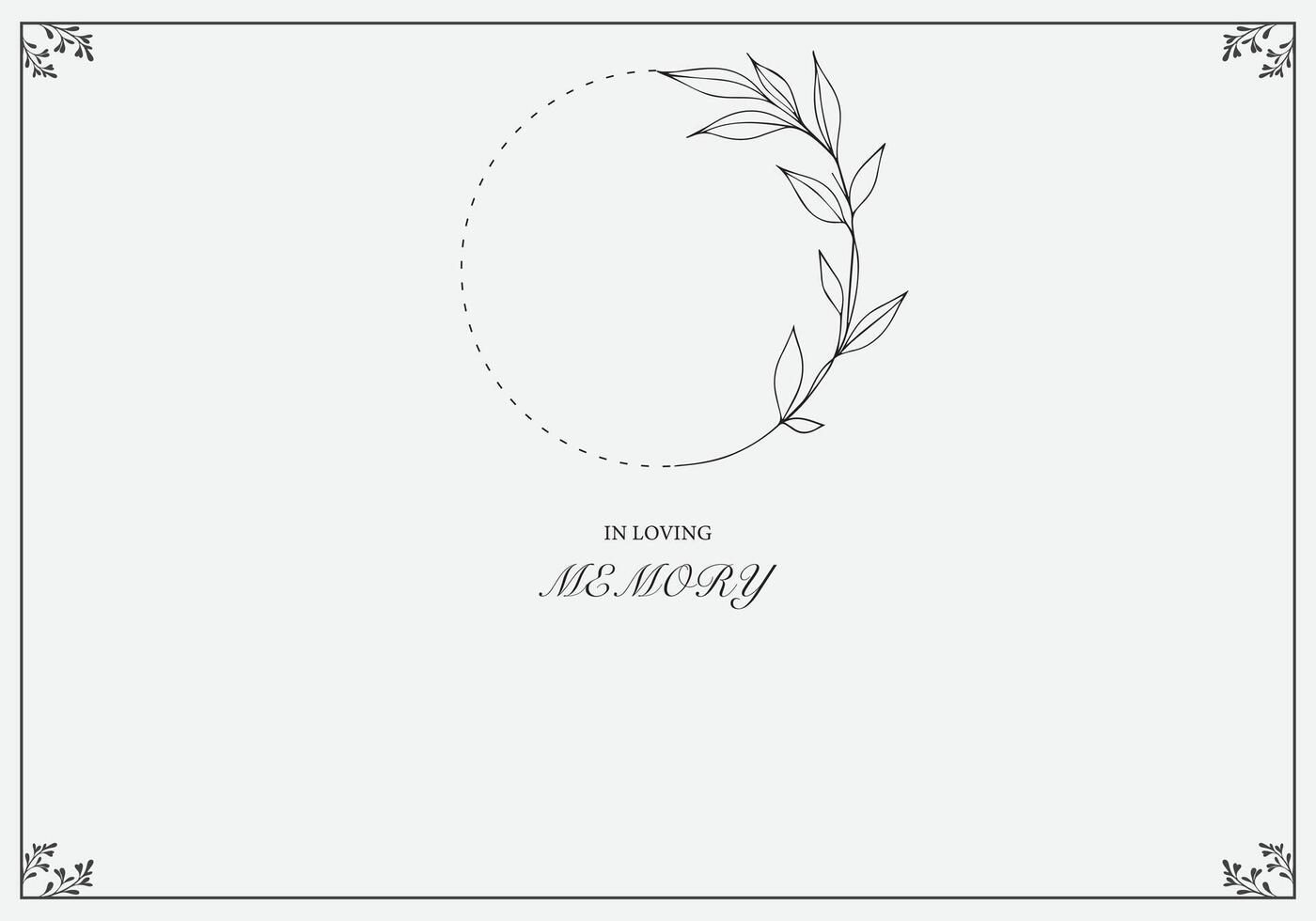 Funeral card. Empty card with leaves frame and church cross. Grey background. In loving memory vector
