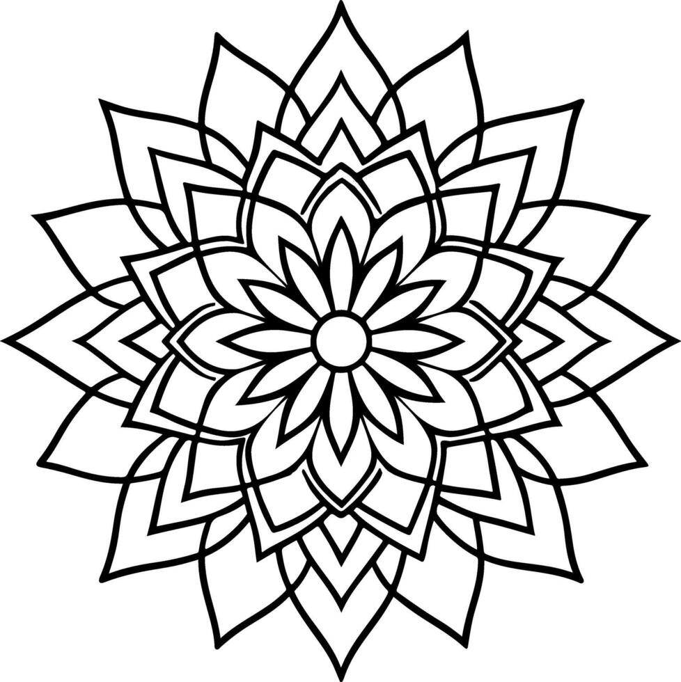 Black and white abstract floral mandala design with lotus and nature elements vector