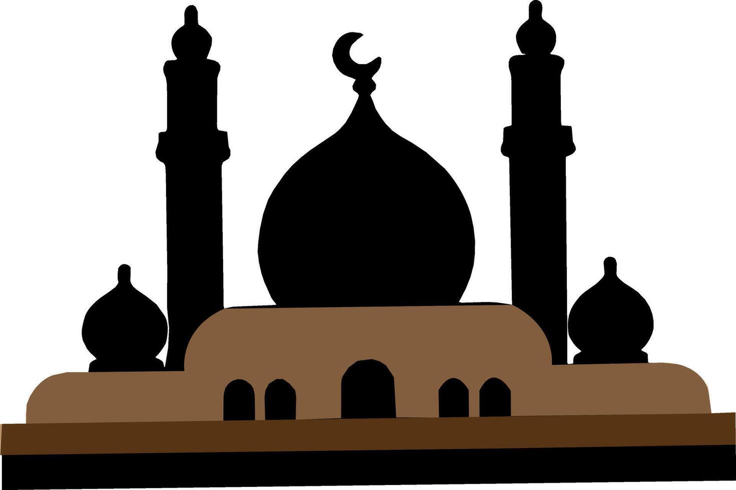 Silhouette of Mosque with Crescent Moon in Background vector
