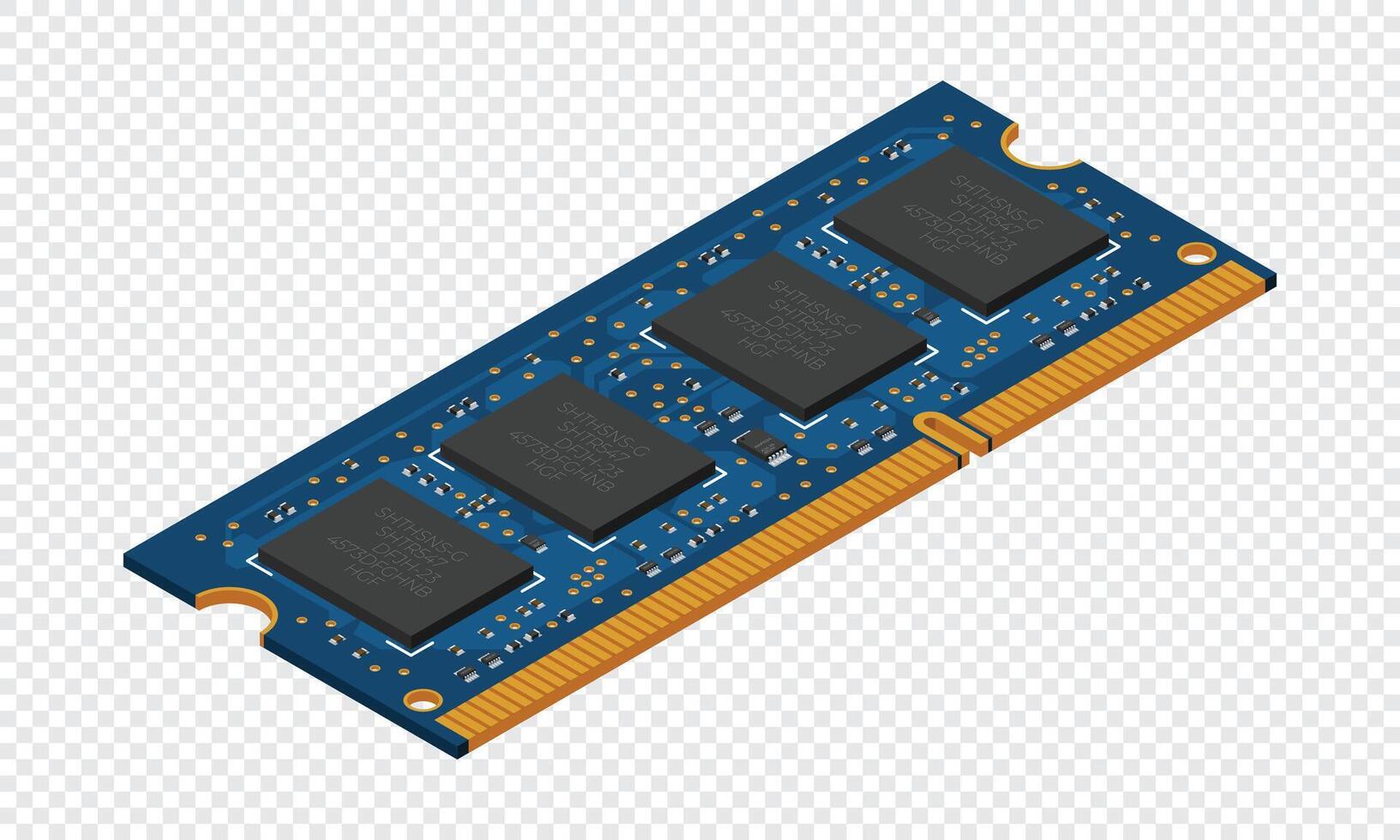 Isometric random access memory. RAM memory realistic 3d isometric. Computer hardware components. vector