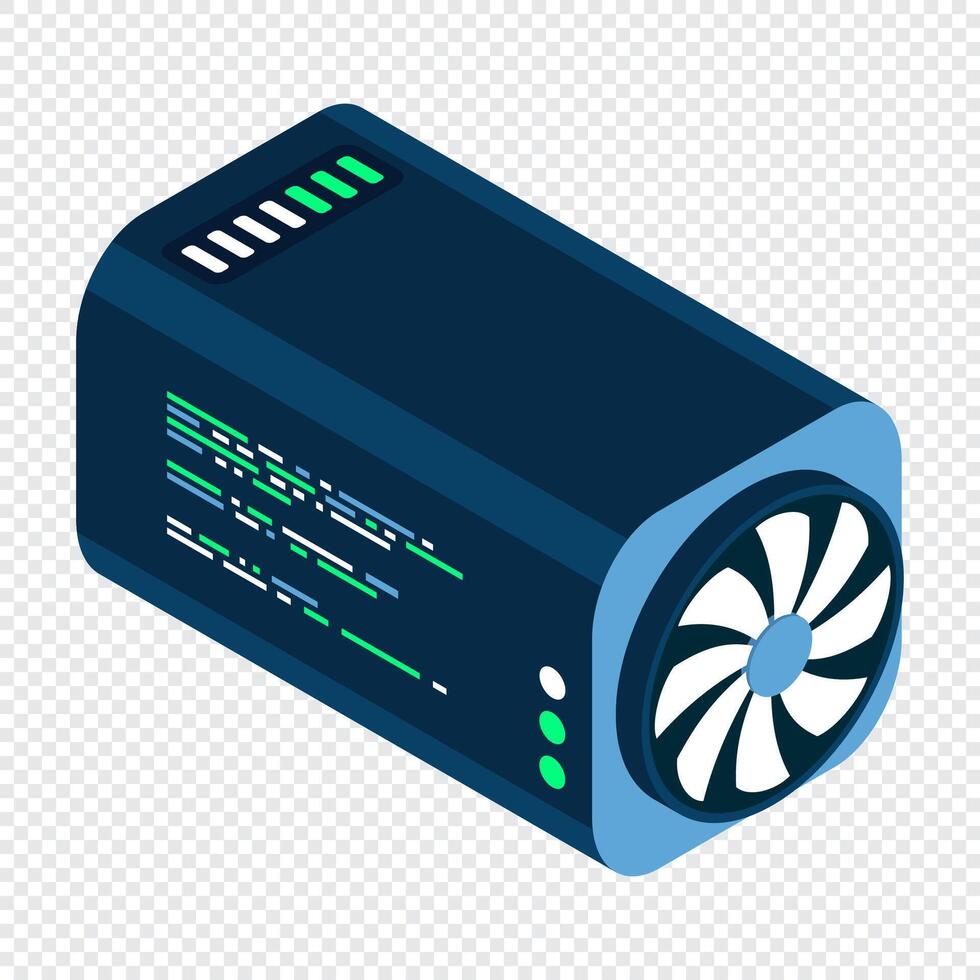 Isometric futuristic server. Isometric database or data center. Abstract blockchain. Computer storage. Cloud storage. Isometric technology, vector