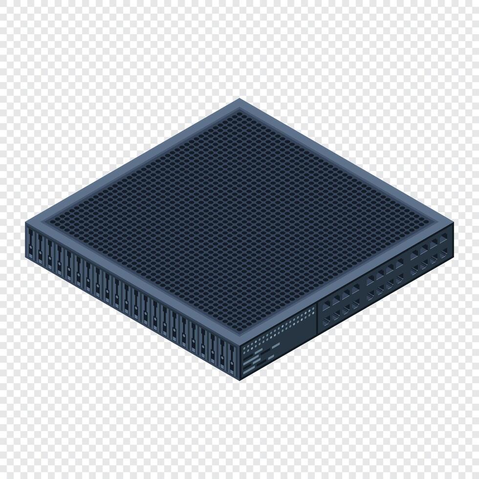 Isometric server. Server racks. Server boxes isolated. Network server room. Computer network technology vector