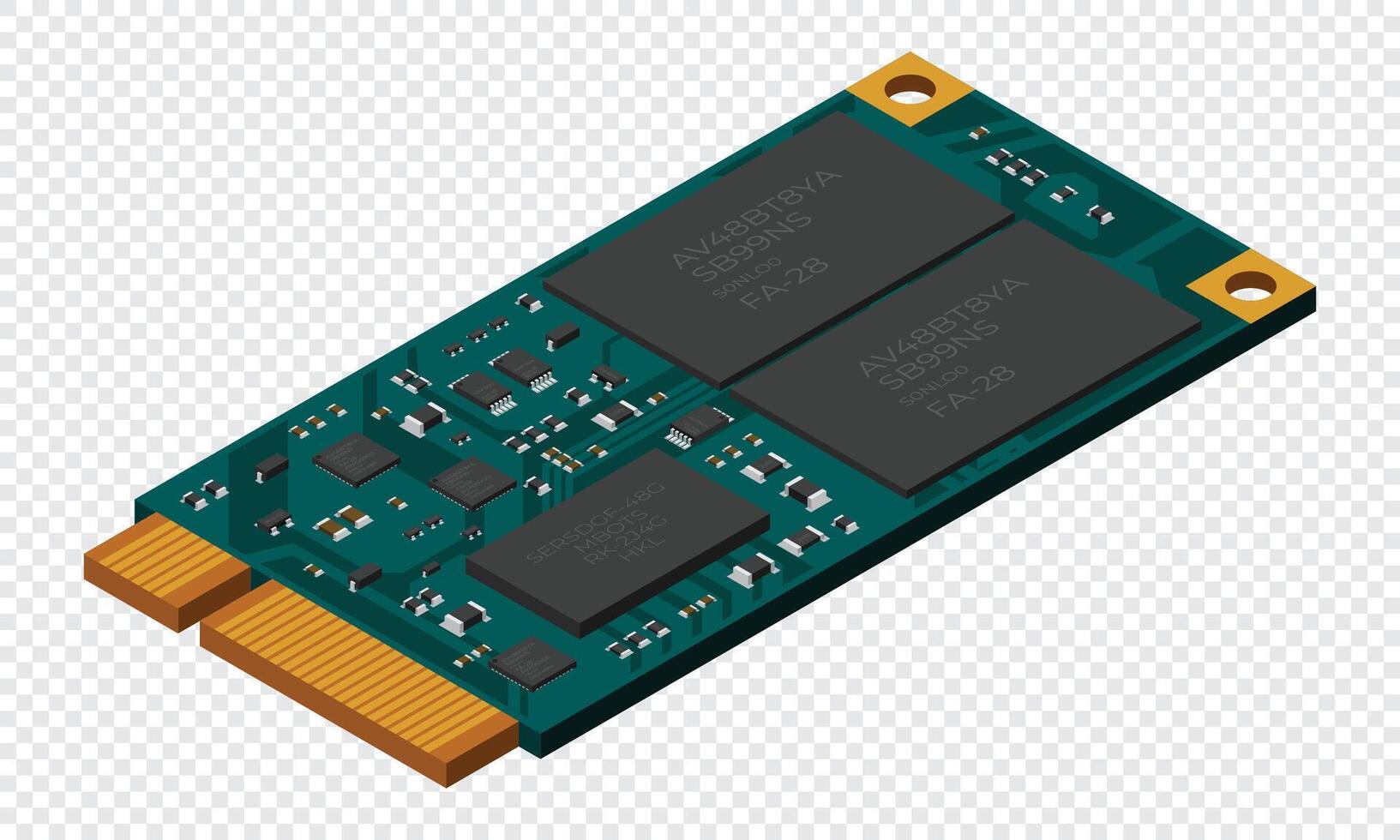 Isometric solid state drive. Drive ssd storage illustration. SSD M.2 illustration. Computer hardware components. vector