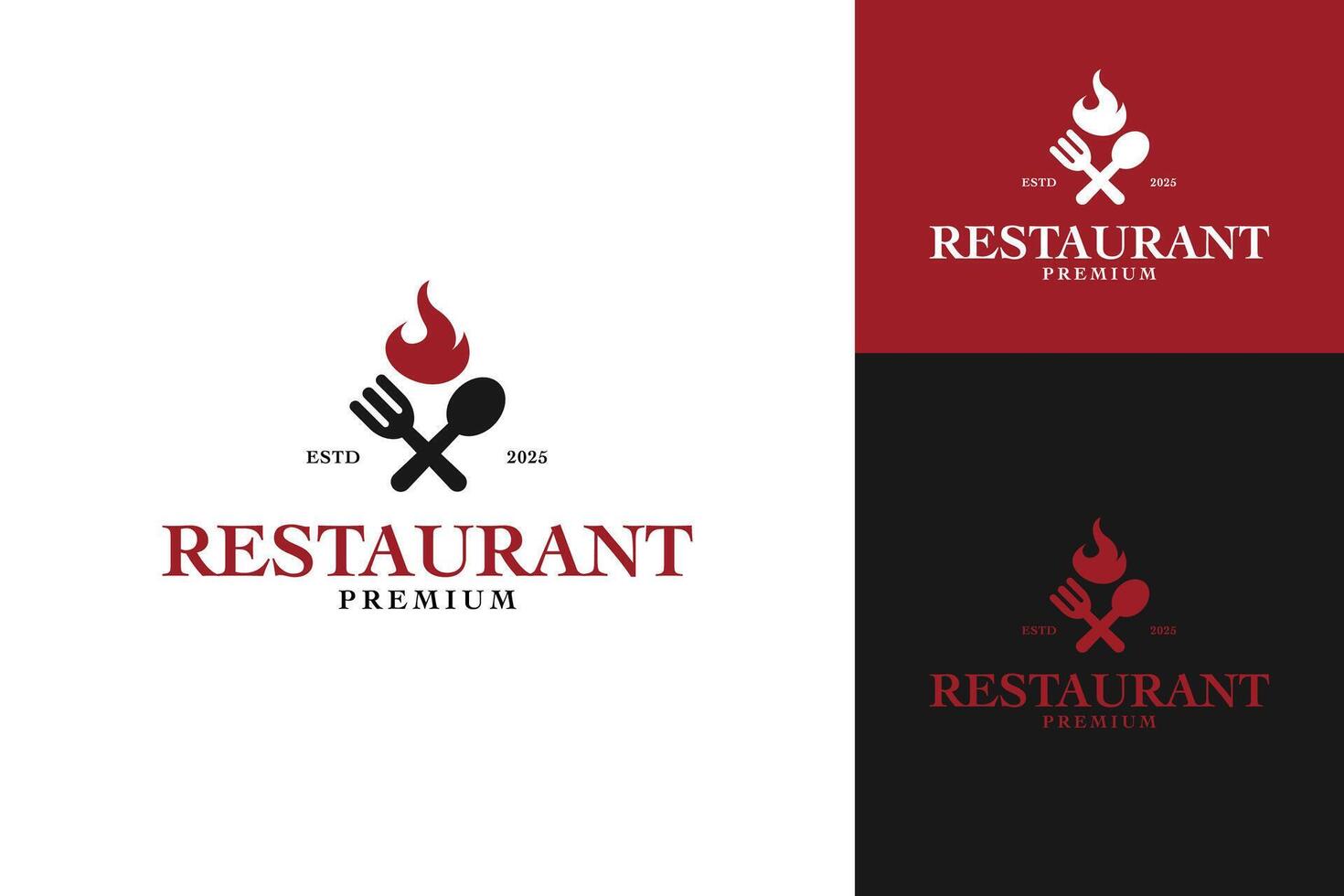 Fork spoon with fire logo design template symbol illustration vector
