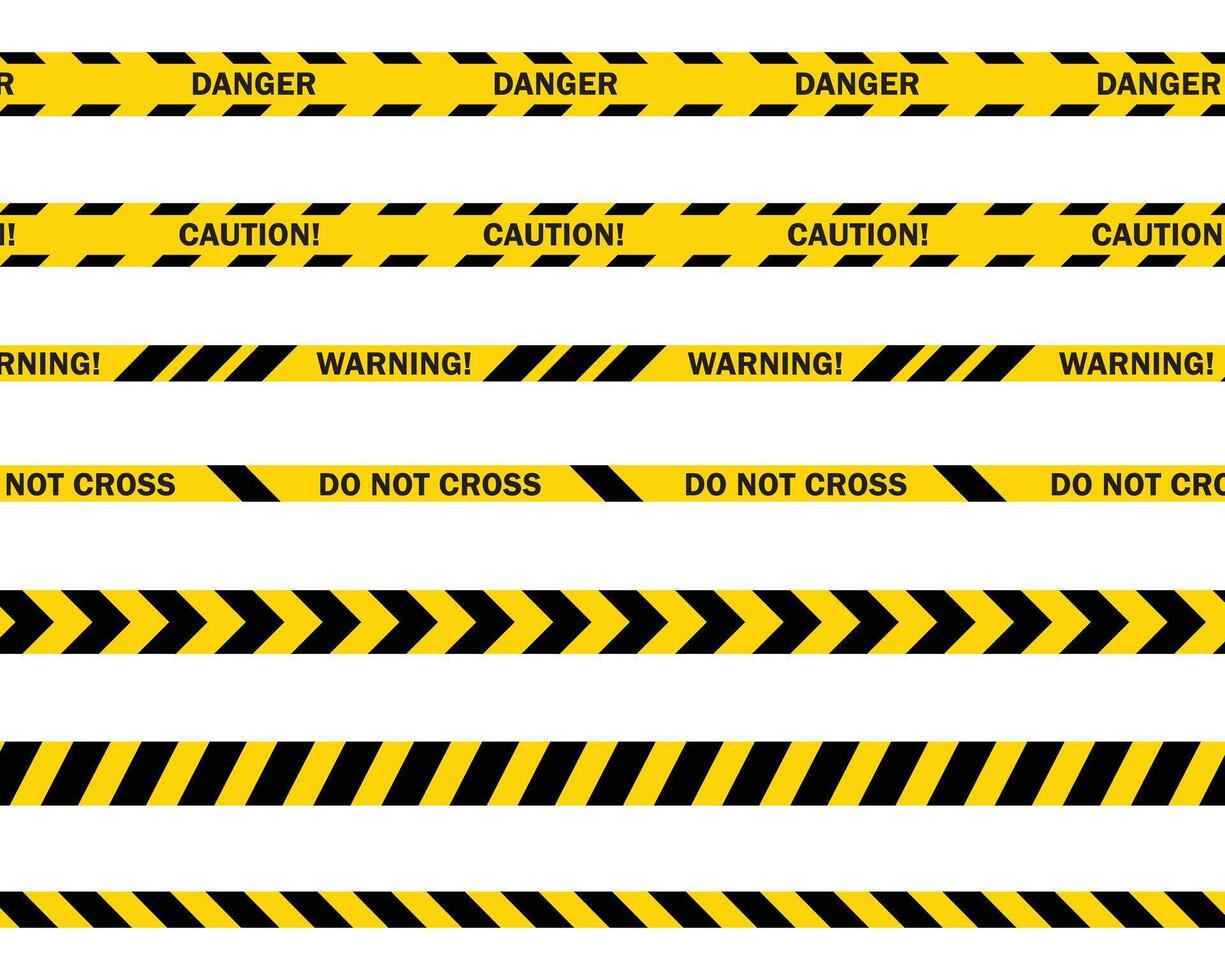Caution tape set of yellow warning ribbons. Abstract warning lines for police, accident, under construction. danger tape collection. vector
