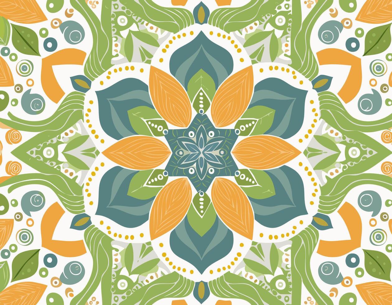 A colorful floral design with orange, green and blue colors vector