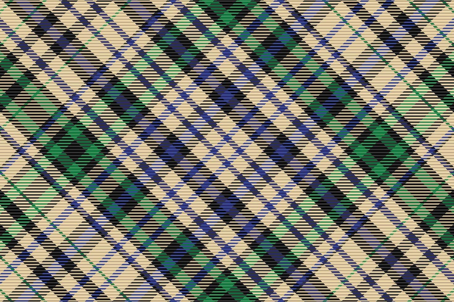 A plaid fabric pattern in green, blue and tan vector