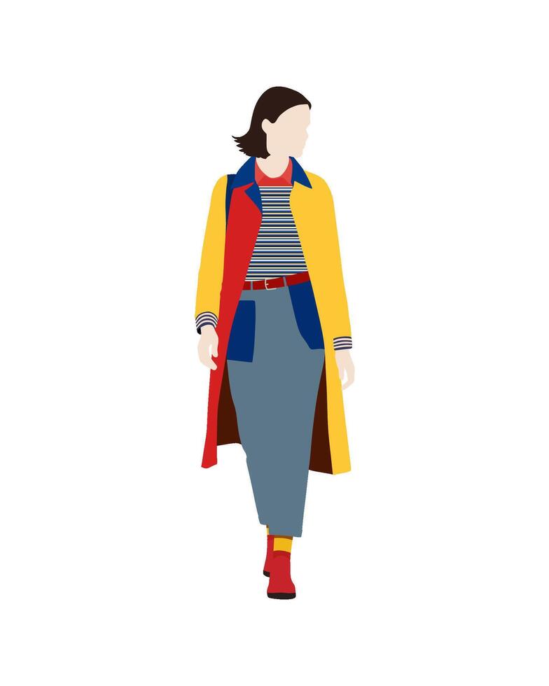 Flat art people and illustration, colorful fashion illustration of a woman in a modern outfit vector