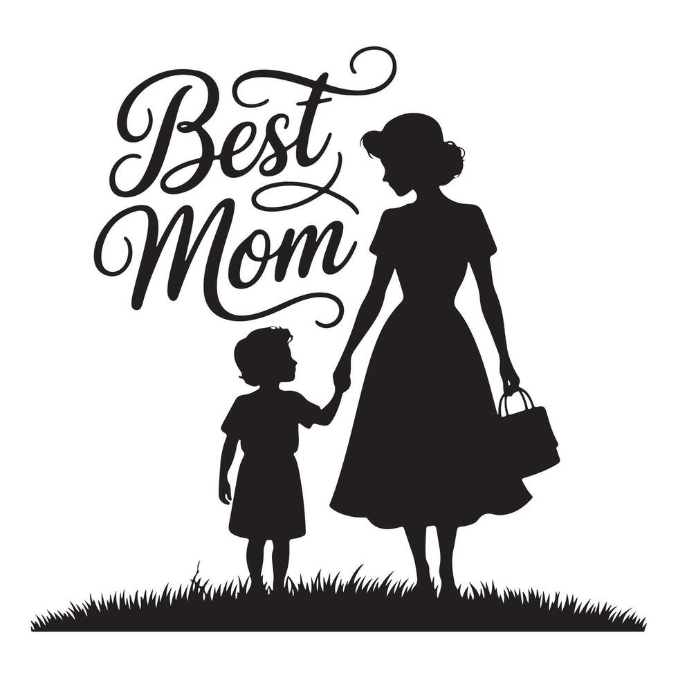 mother and son, mother and child, Best Mom hand drawn illustration of Mother's Day celebration. T-shirt design element vector