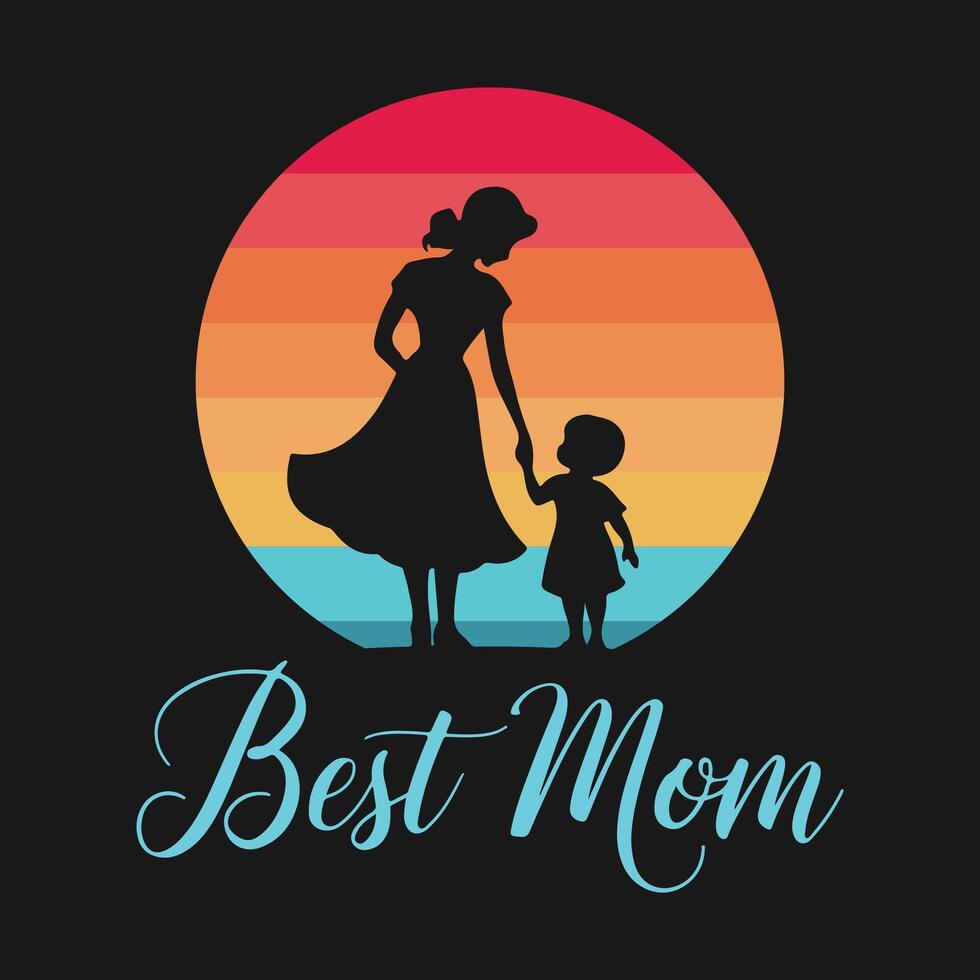 Retro vintage mothers day t shirt design, Silhouette of a mother playing with her son vector