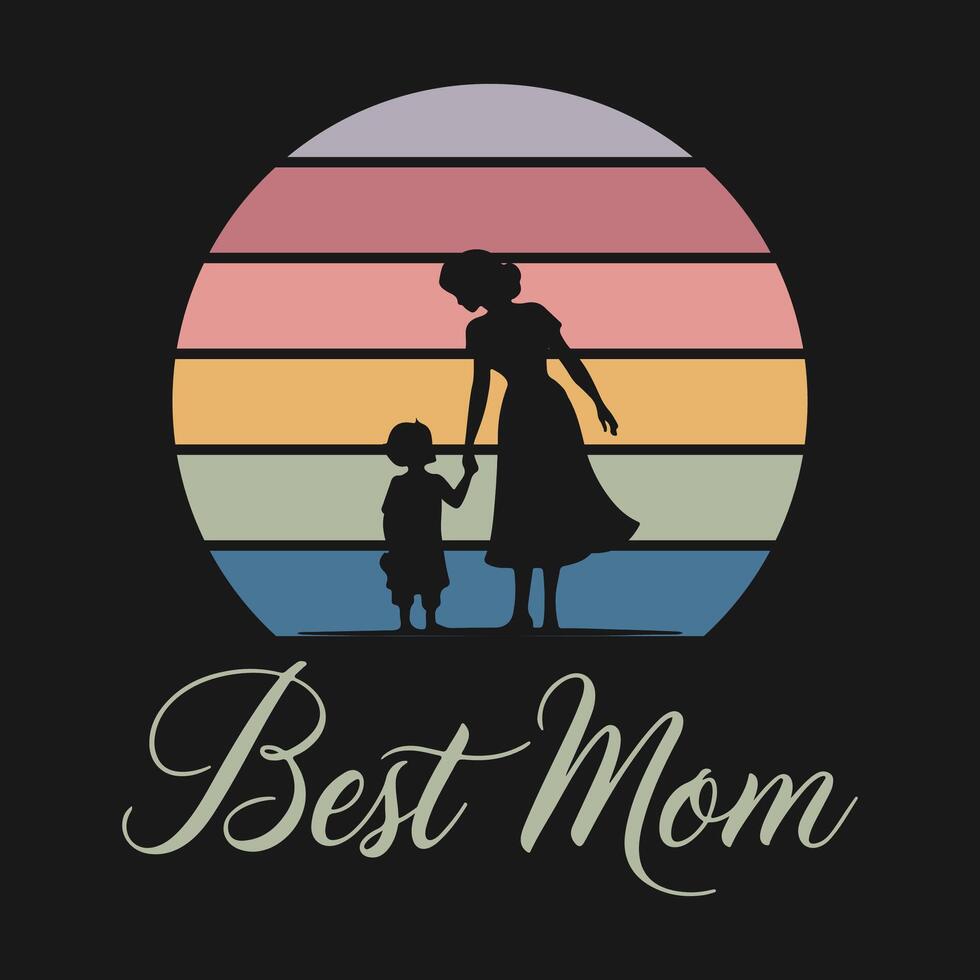 Retro vintage mothers day t shirt design, Silhouette of a mother play with her daughter vector