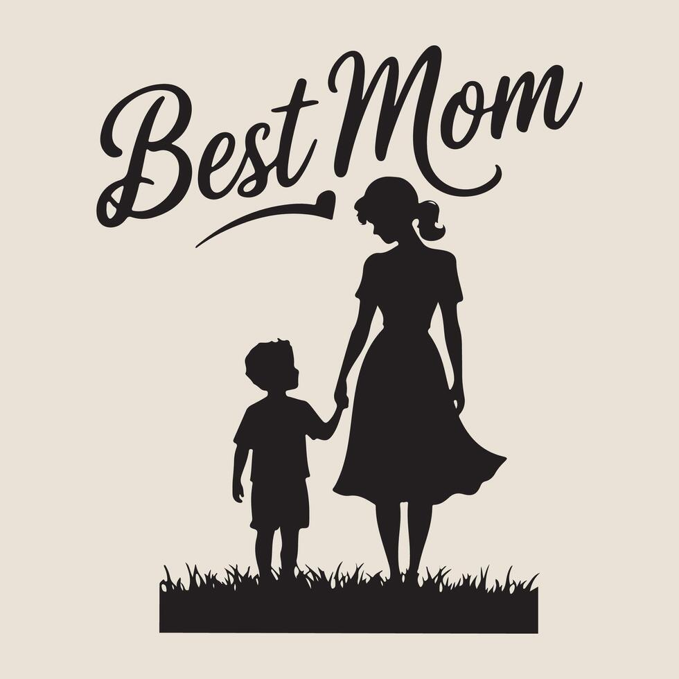 mother and son, Best Mom hand drawn illustration of Mother's Day celebration. T-shirt design element vector