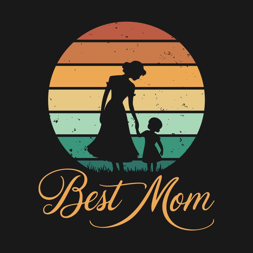 Retro vintage mothers day t shirt design, Silhouette of a mother play with her son vector