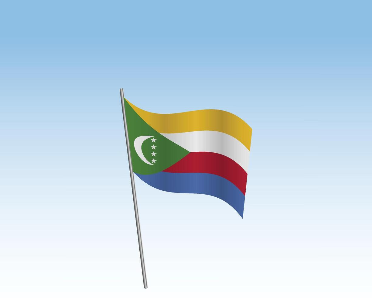 Comoros flags in a realistic artwork. Wind-blown flag against a clear blue sky vector