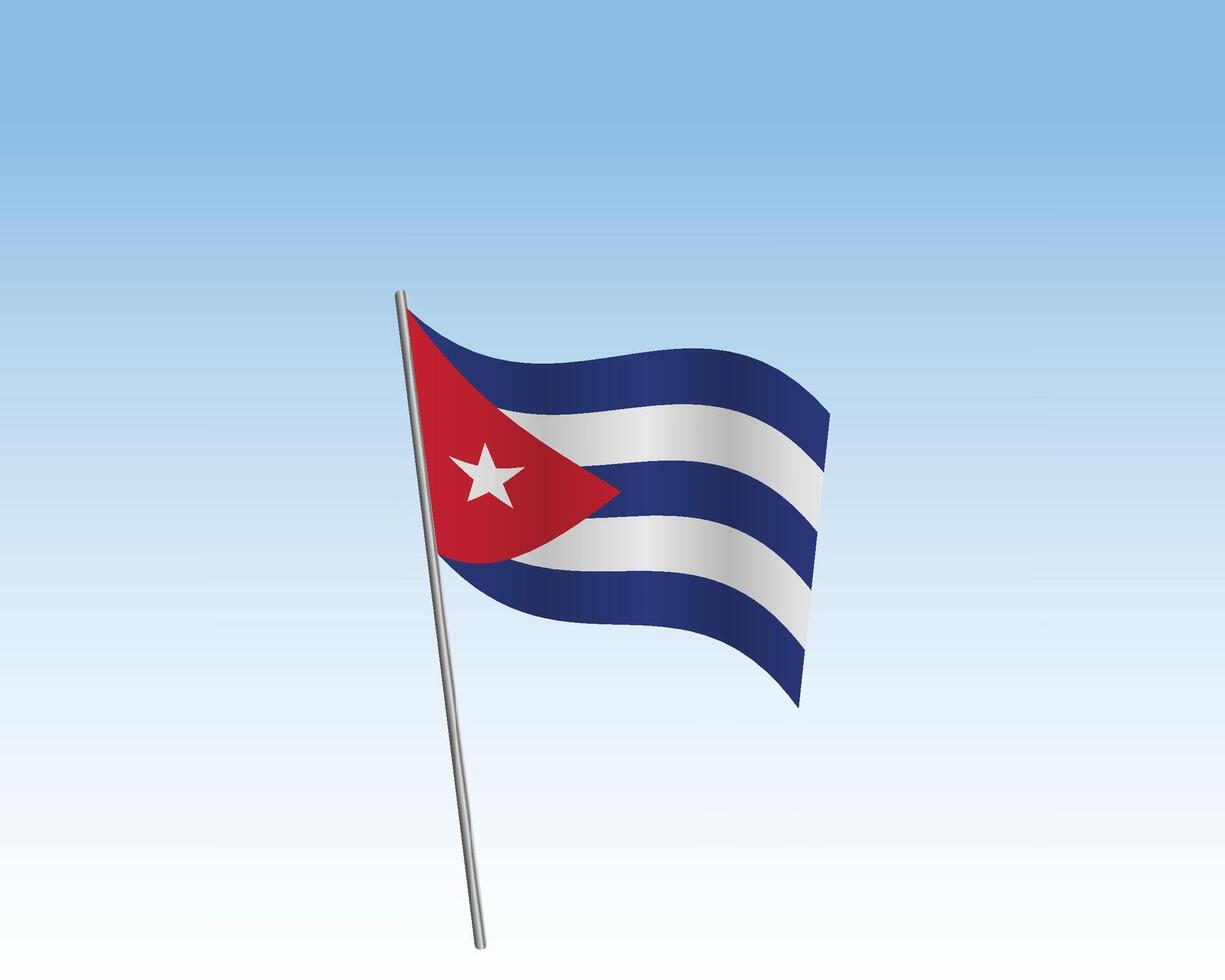 Cuba flags in a realistic artwork. Wind-blown flag against a clear blue sky vector