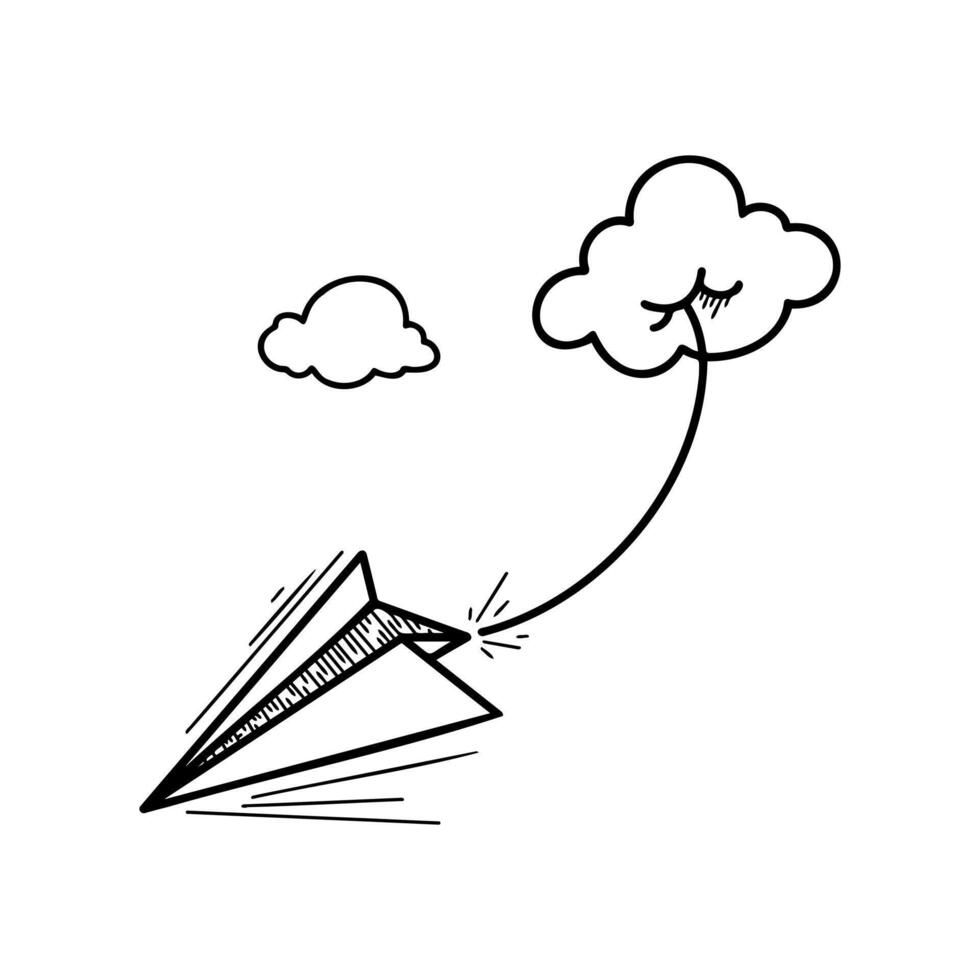 Creative doodle collection of paper airplane and cloud illustrations, symbols of ideas and creativity. vector