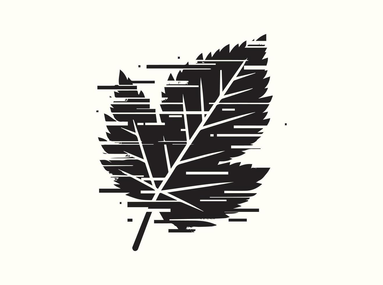 Glitched Botanical Black Leaf Silhouette for Modern Designs vector
