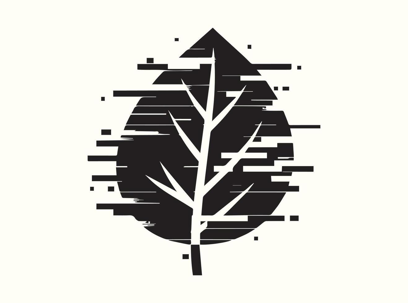 Unique Black Leaf Silhouette with Futuristic Glitch Effect vector