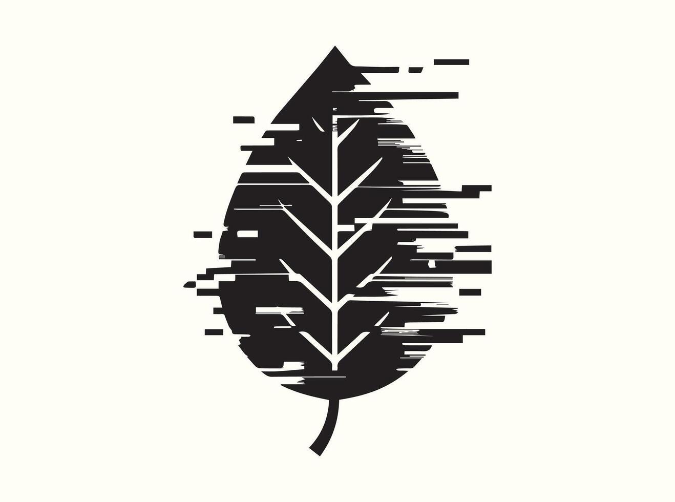 Aesthetic Black Leaf Silhouette with a Glitch Effect vector