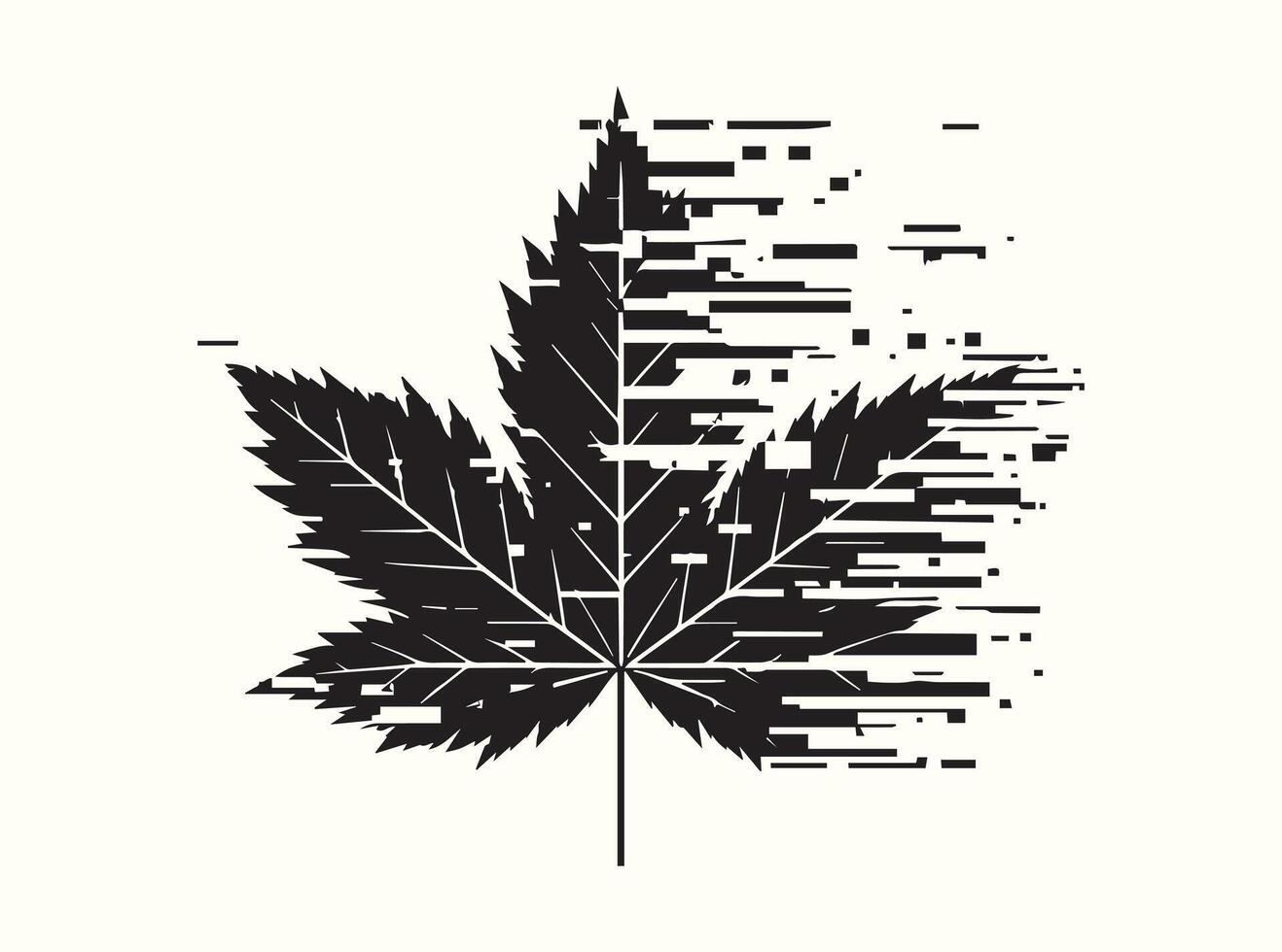 High-Quality Glitch Effect Black Leaf Silhouette vector