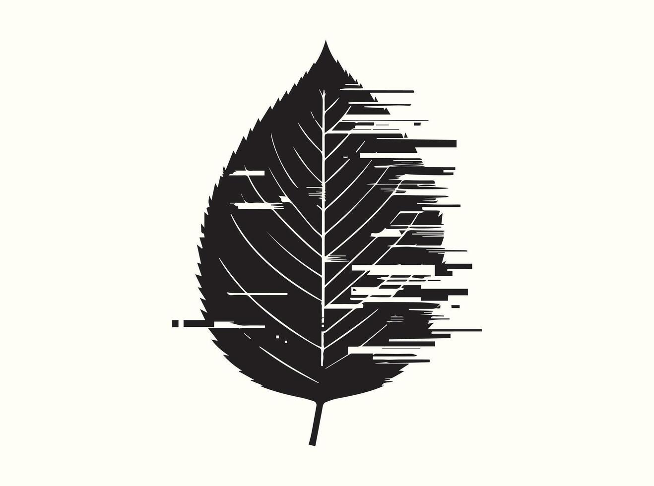 Creative Digital Art Black Glitched Leaf Silhouette vector