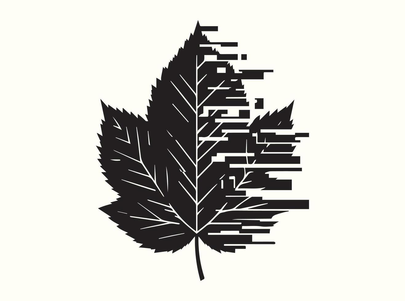 Abstract Pixelated Glitch Leaf Silhouette on White vector