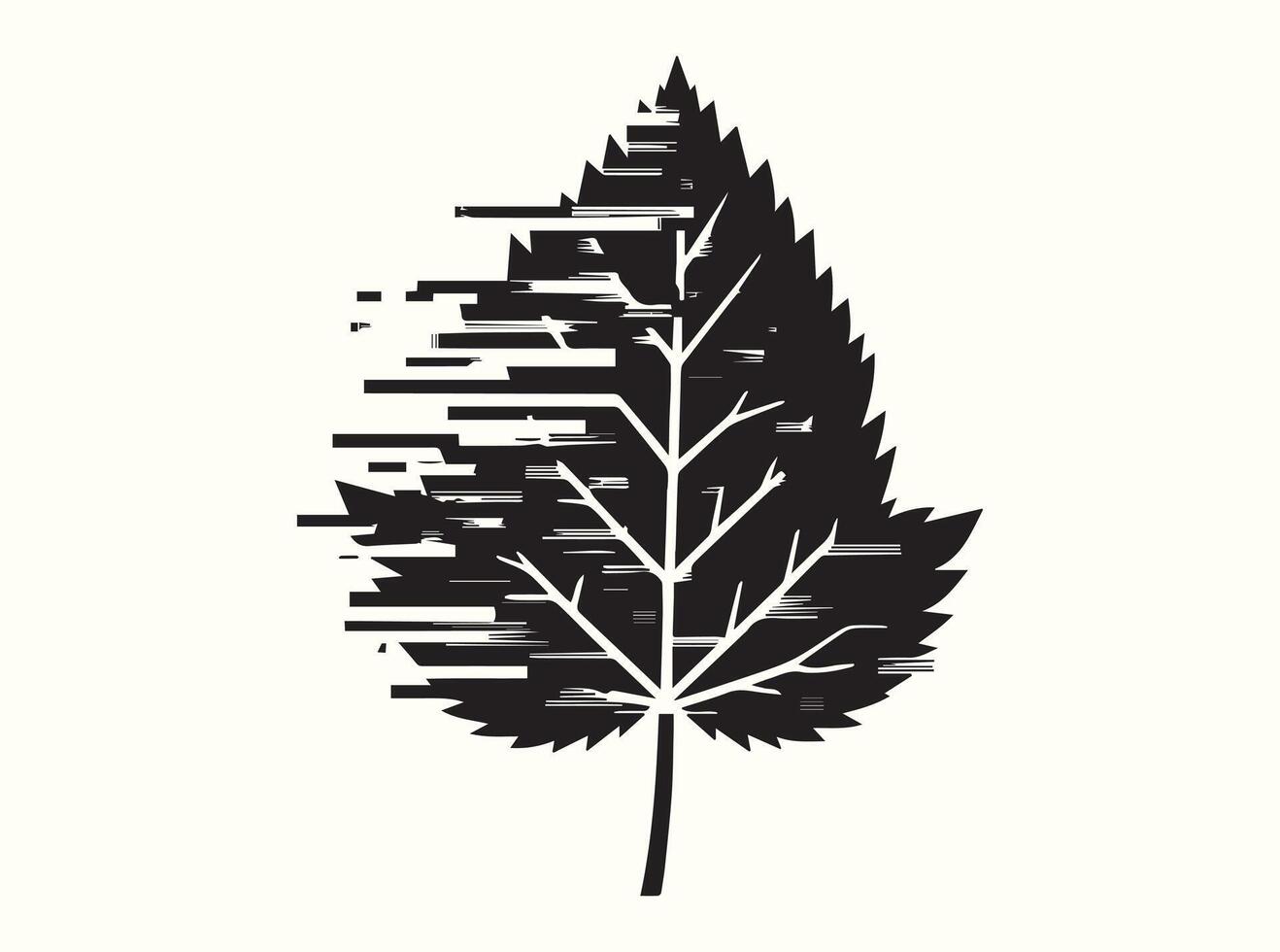 Distorted and Corrupted Black Leaf Silhouette Illustration vector