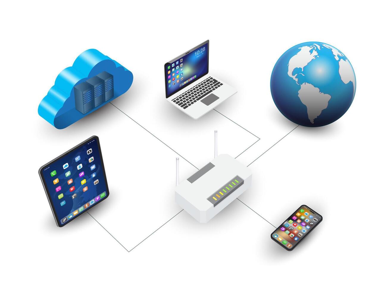 Cloud computing concept on white background. Symbol global networking. vector