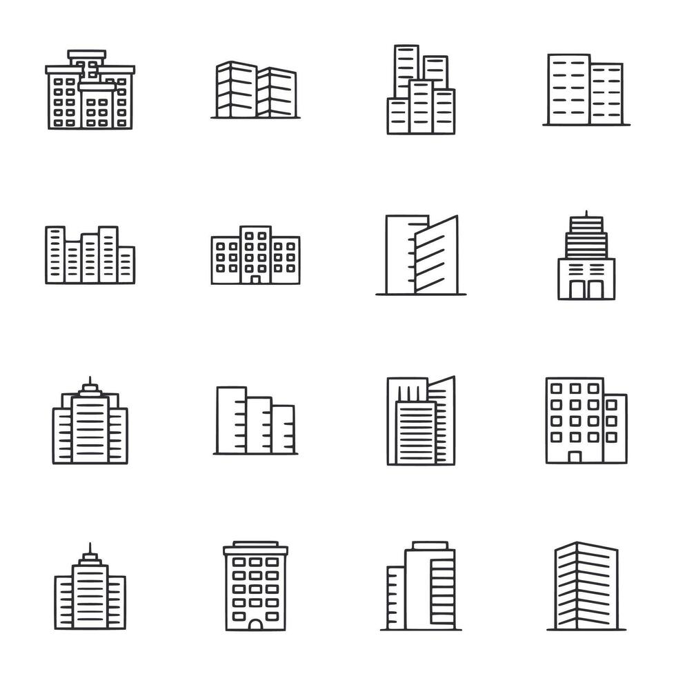 A set of buildings in different shapes and sizes vector
