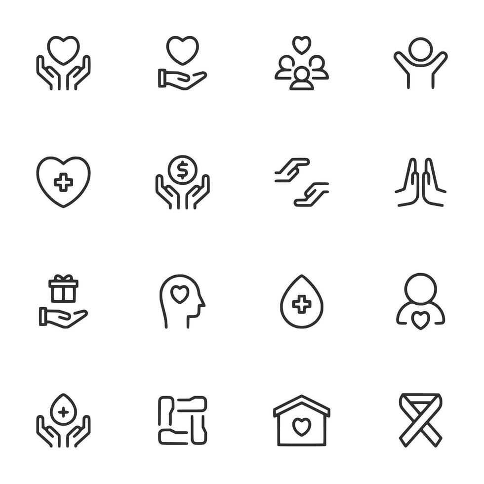 A set of icons that include a heart, a dollar sign, a house, a cross vector
