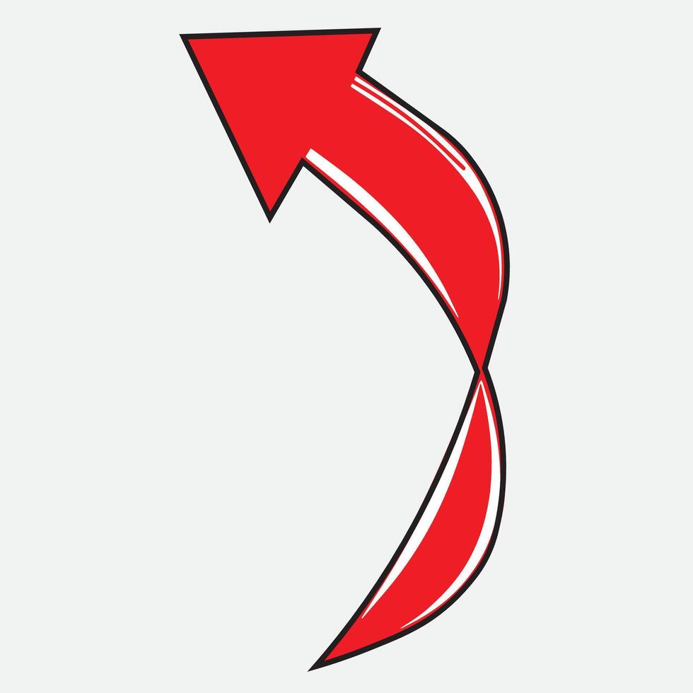 arrow icon curved left down red black line vector