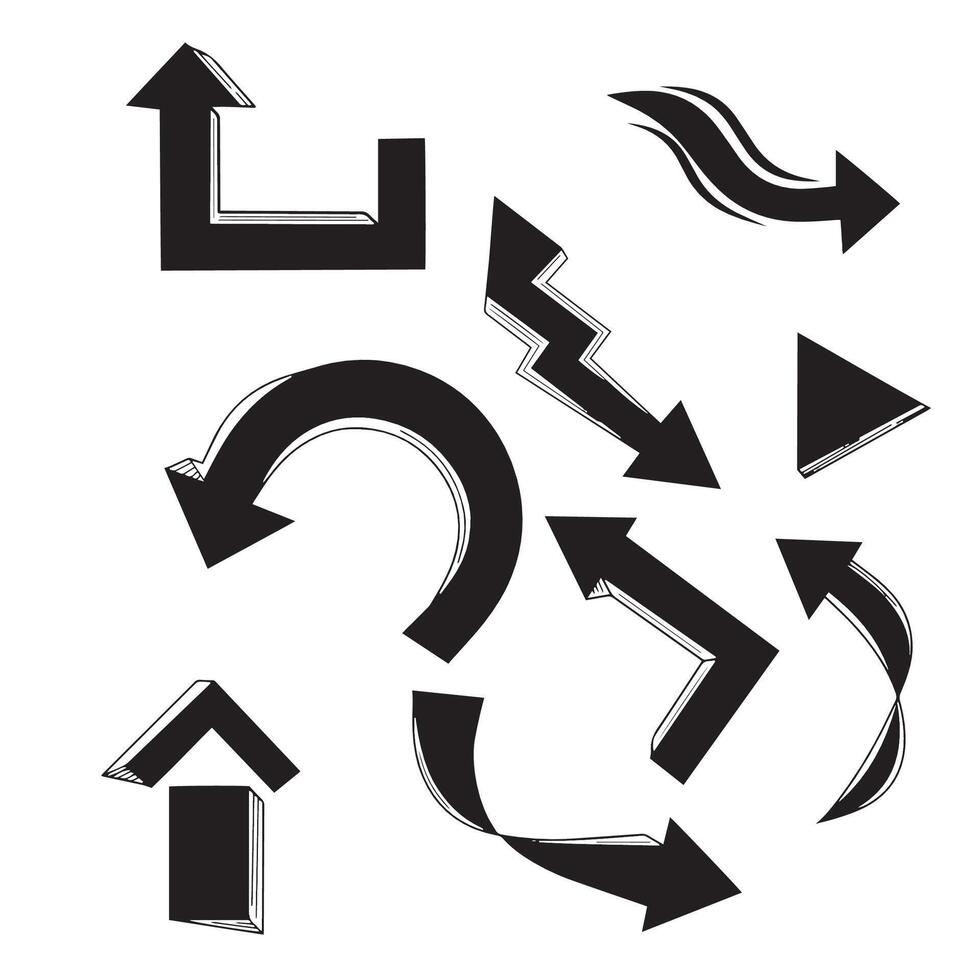 Set of flat style isoalted black line arrows vector