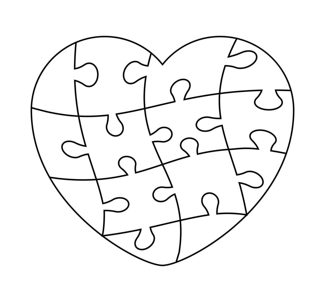 puzzle heart outline, jigsaw hearts frame template, puzzle pieces vector