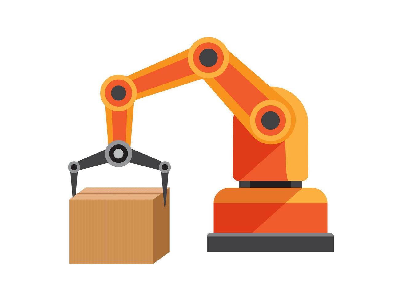 robot arm holding carton box, arm mechanical and cardboard boxes, robotic hands work with packaging box, artificial intelligence and machine, distribution, warehouse, factories and industry concept vector