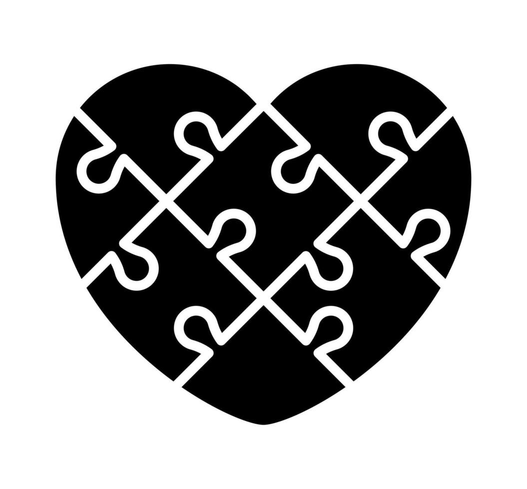 puzzle heart icon, jigsaw heart symbol, icon puzzle pieces vector