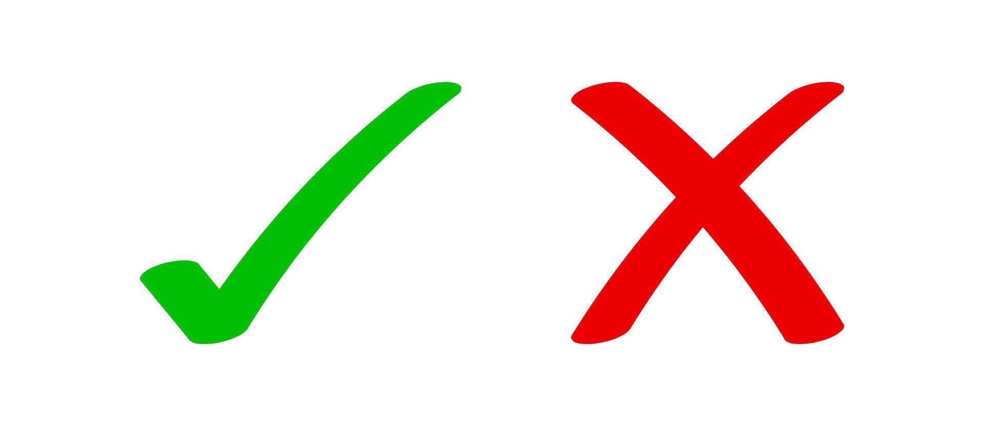 check mark green and red cross vector
