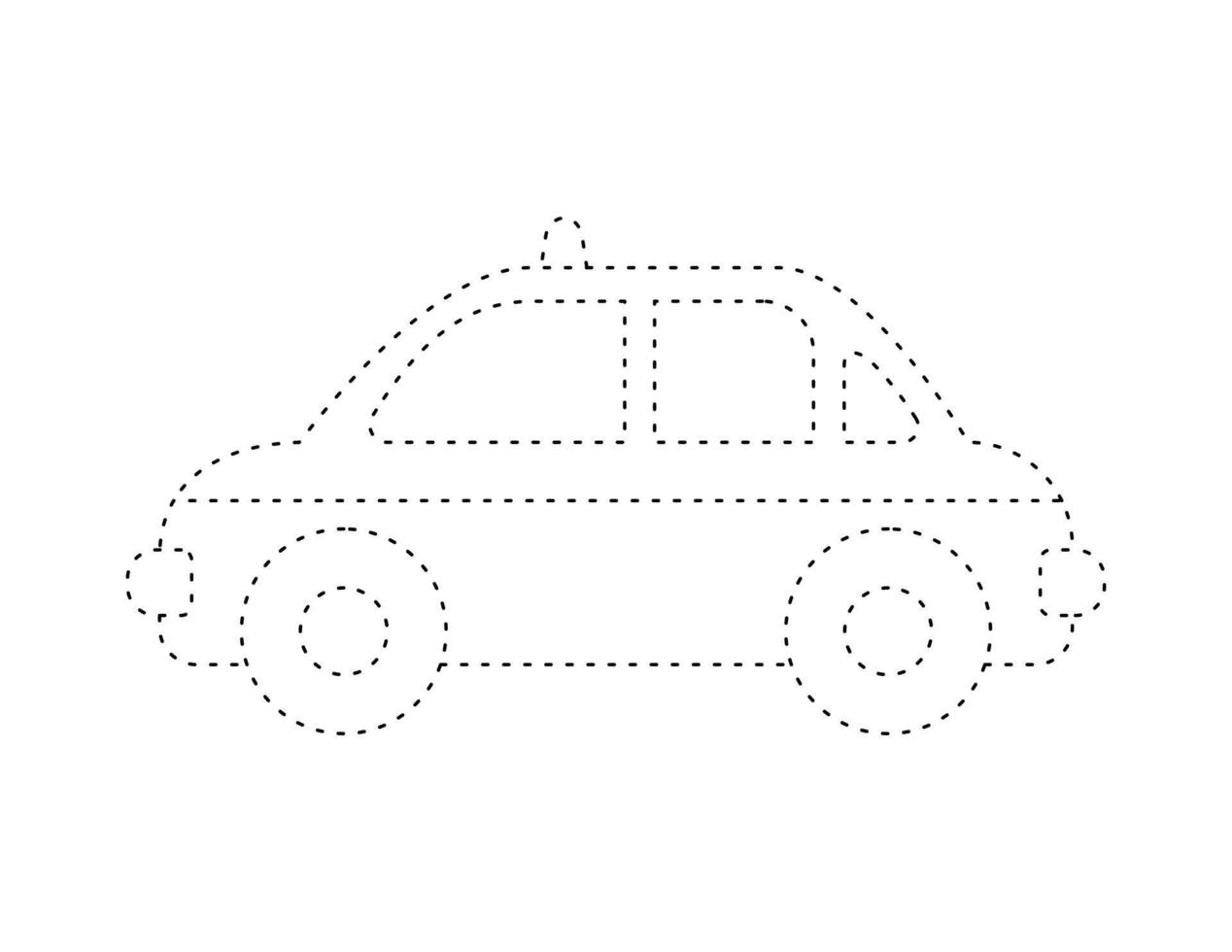 dashed taxi outline for coloring book template, taxi illustration for kid worksheet printable vector